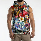 Personalized Richmond Football Tigers Sleeveless Zip Hoodie Tropical Hibiscus Flowers - Pacific Fusion Style