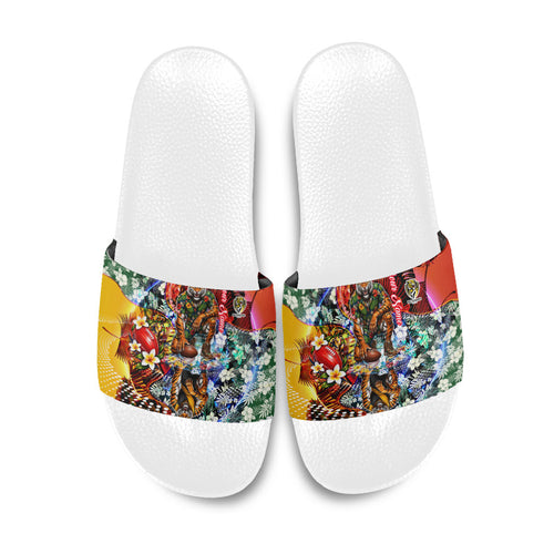 Personalized Richmond Football Tigers Slide Sandals Tropical Hibiscus Flowers - Pacific Fusion Style