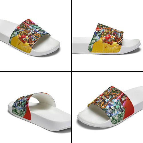 Personalized Richmond Football Tigers Slide Sandals Tropical Hibiscus Flowers - Pacific Fusion Style