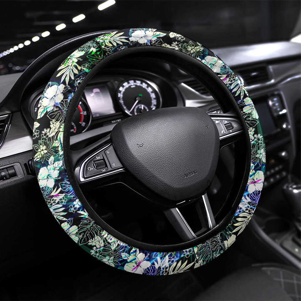 Richmond Football Tigers Steering Wheel Cover Tropical Hibiscus Flowers - Pacific Fusion Style