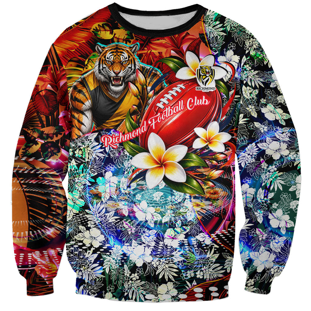 Personalized Richmond Football Tigers Sweatshirt Tropical Hibiscus Flowers - Pacific Fusion Style