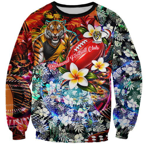 Personalized Richmond Football Tigers Sweatshirt Tropical Hibiscus Flowers - Pacific Fusion Style