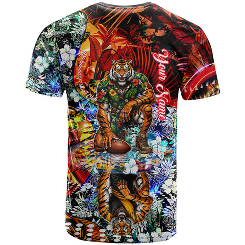 Personalized Richmond Football Tigers T Shirt Tropical Hibiscus Flowers - Pacific Fusion Style