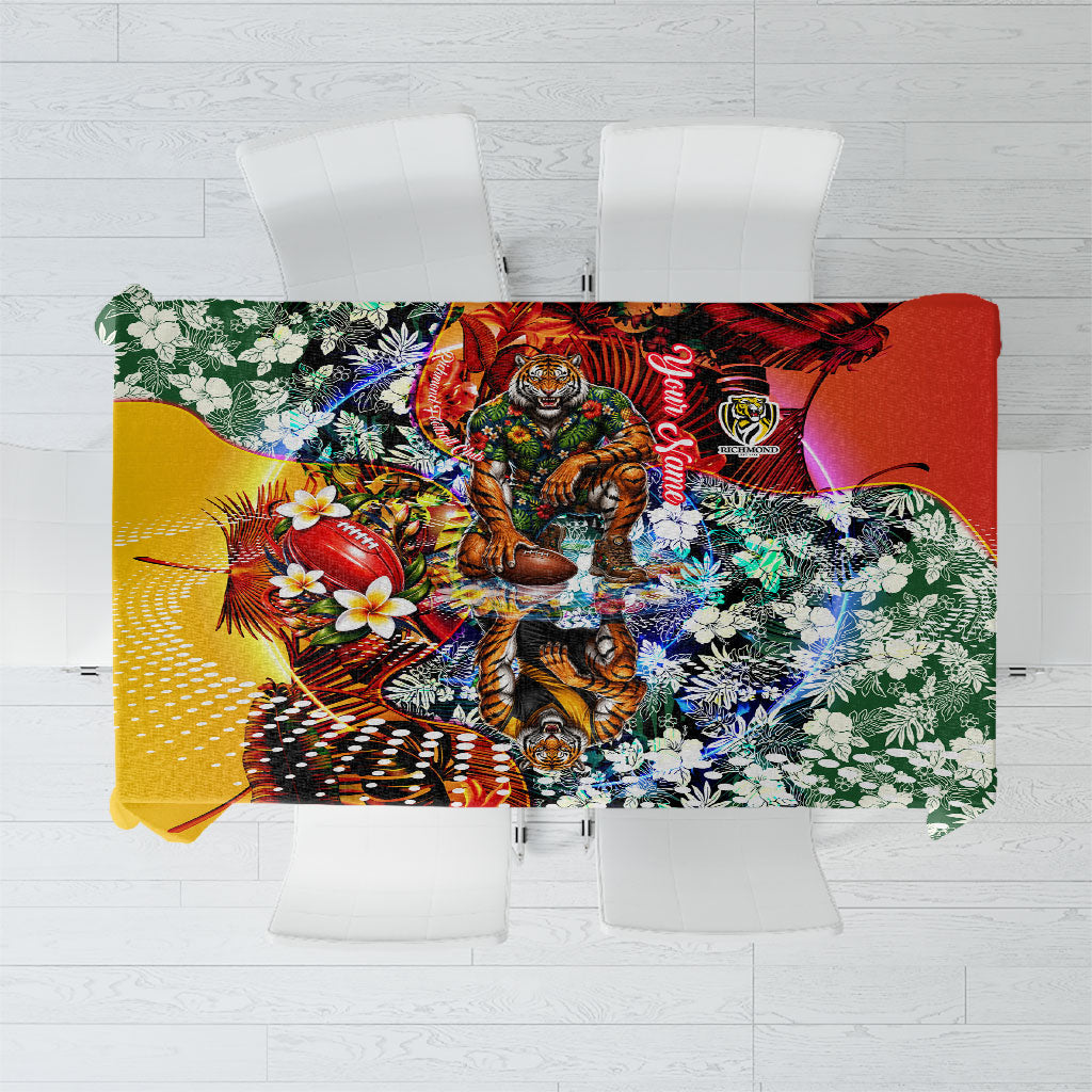 Personalized Richmond Football Tigers Tablecloth Tropical Hibiscus Flowers - Pacific Fusion Style