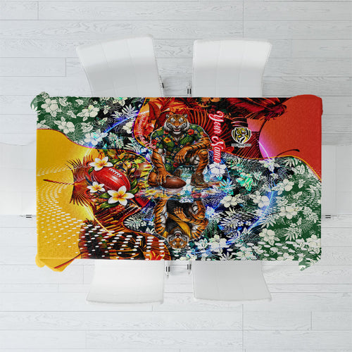 Personalized Richmond Football Tigers Tablecloth Tropical Hibiscus Flowers - Pacific Fusion Style
