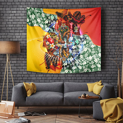 Personalized Richmond Football Tigers Tapestry Tropical Hibiscus Flowers - Pacific Fusion Style