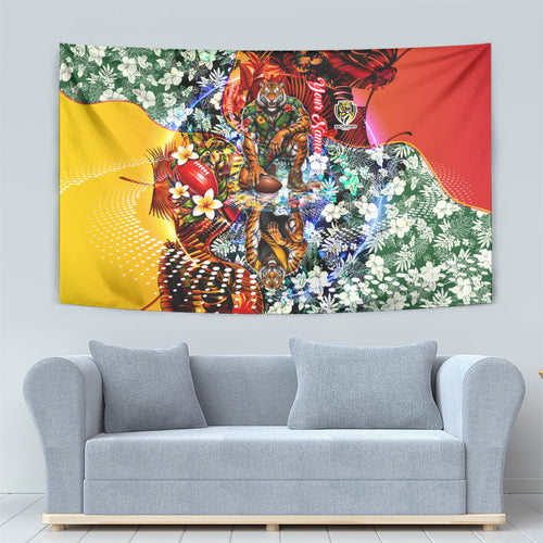 Personalized Richmond Football Tigers Tapestry Tropical Hibiscus Flowers - Pacific Fusion Style