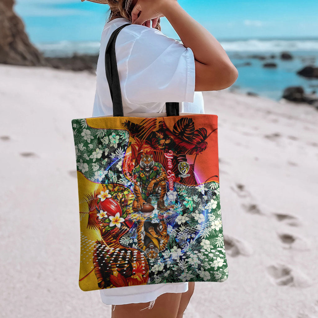 Personalized Richmond Football Tigers Tote Bag Tropical Hibiscus Flowers - Pacific Fusion Style