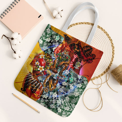 Personalized Richmond Football Tigers Tote Bag Tropical Hibiscus Flowers - Pacific Fusion Style