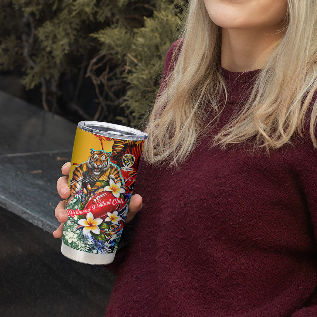 Personalized Richmond Football Tigers Tumbler Cup Tropical Hibiscus Flowers - Pacific Fusion Style