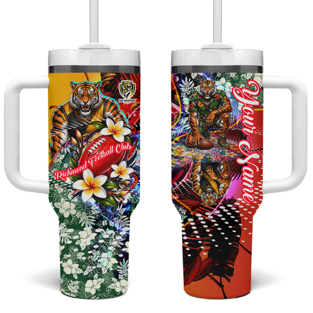 Personalized Richmond Football Tigers Tumbler With Handle Tropical Hibiscus Flowers - Pacific Fusion Style