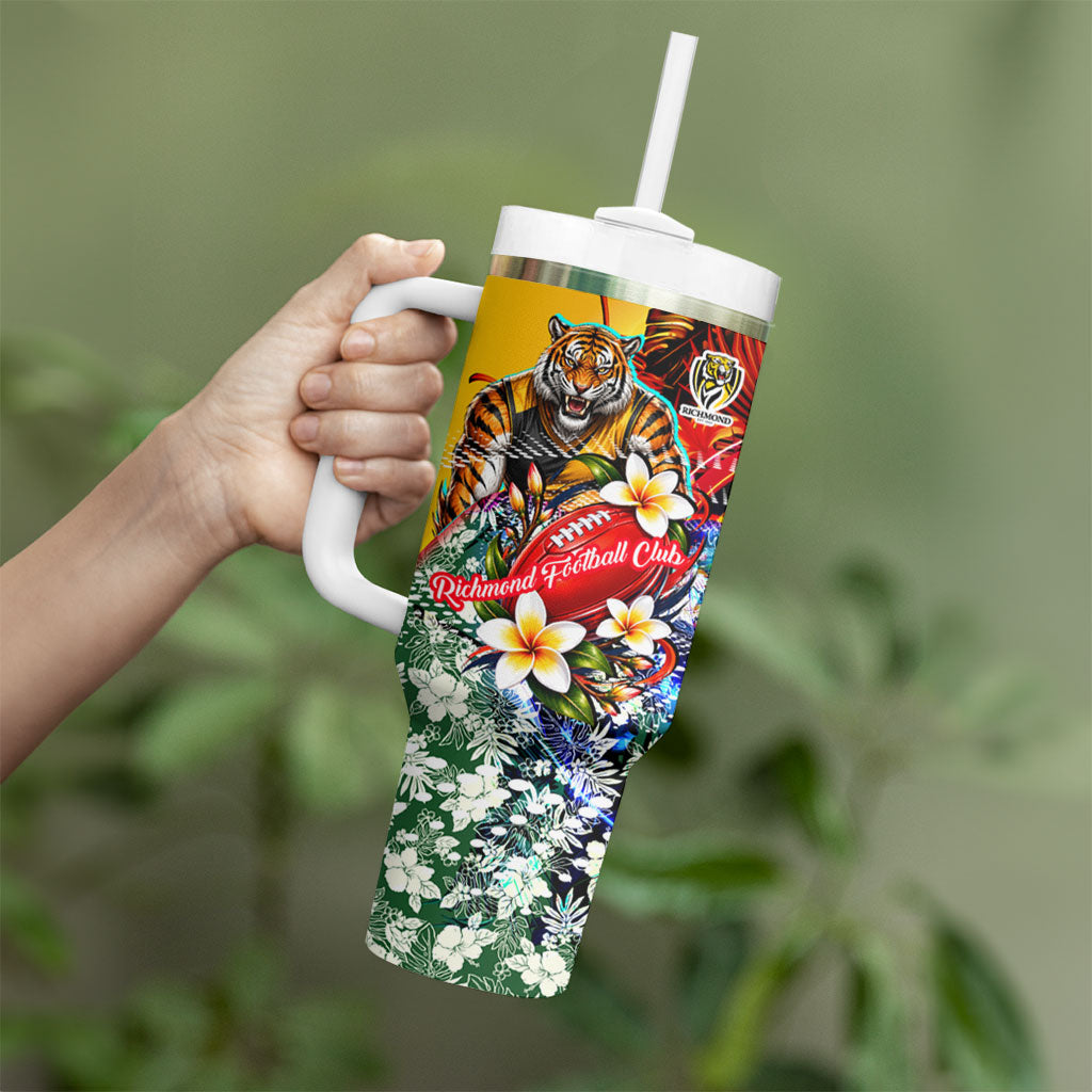 Personalized Richmond Football Tigers Tumbler With Handle Tropical Hibiscus Flowers - Pacific Fusion Style