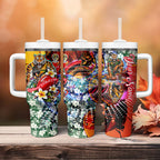 Personalized Richmond Football Tigers Tumbler With Handle Tropical Hibiscus Flowers - Pacific Fusion Style