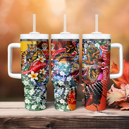 Personalized Richmond Football Tigers Tumbler With Handle Tropical Hibiscus Flowers - Pacific Fusion Style