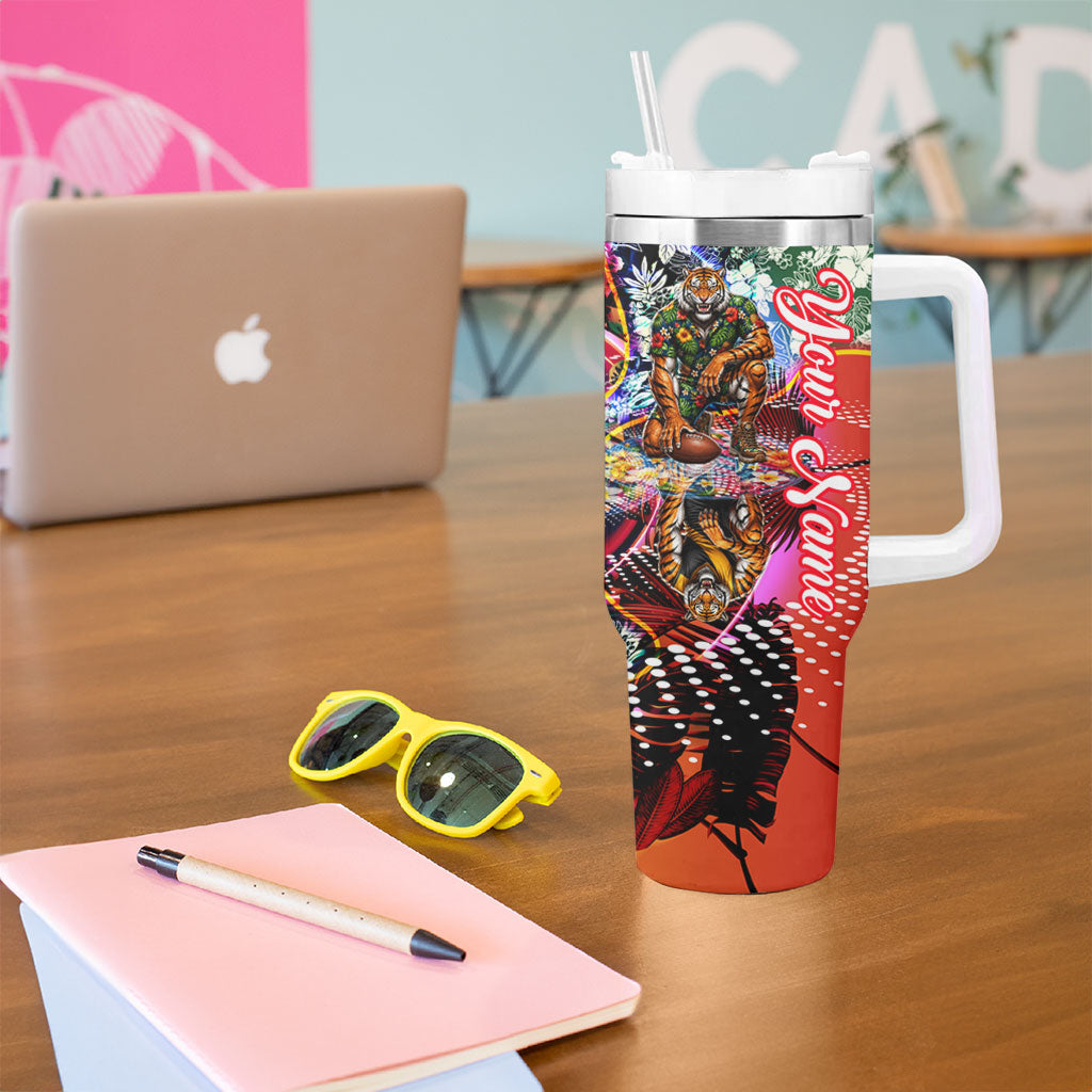Personalized Richmond Football Tigers Tumbler With Handle Tropical Hibiscus Flowers - Pacific Fusion Style