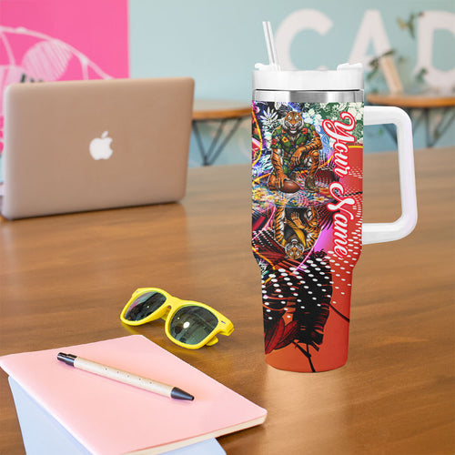 Personalized Richmond Football Tigers Tumbler With Handle Tropical Hibiscus Flowers - Pacific Fusion Style