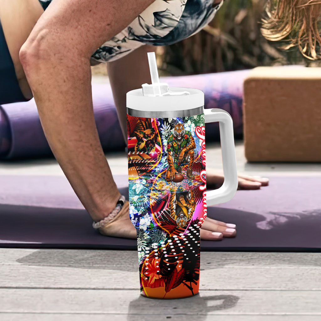 Personalized Richmond Football Tigers Tumbler With Handle Tropical Hibiscus Flowers - Pacific Fusion Style