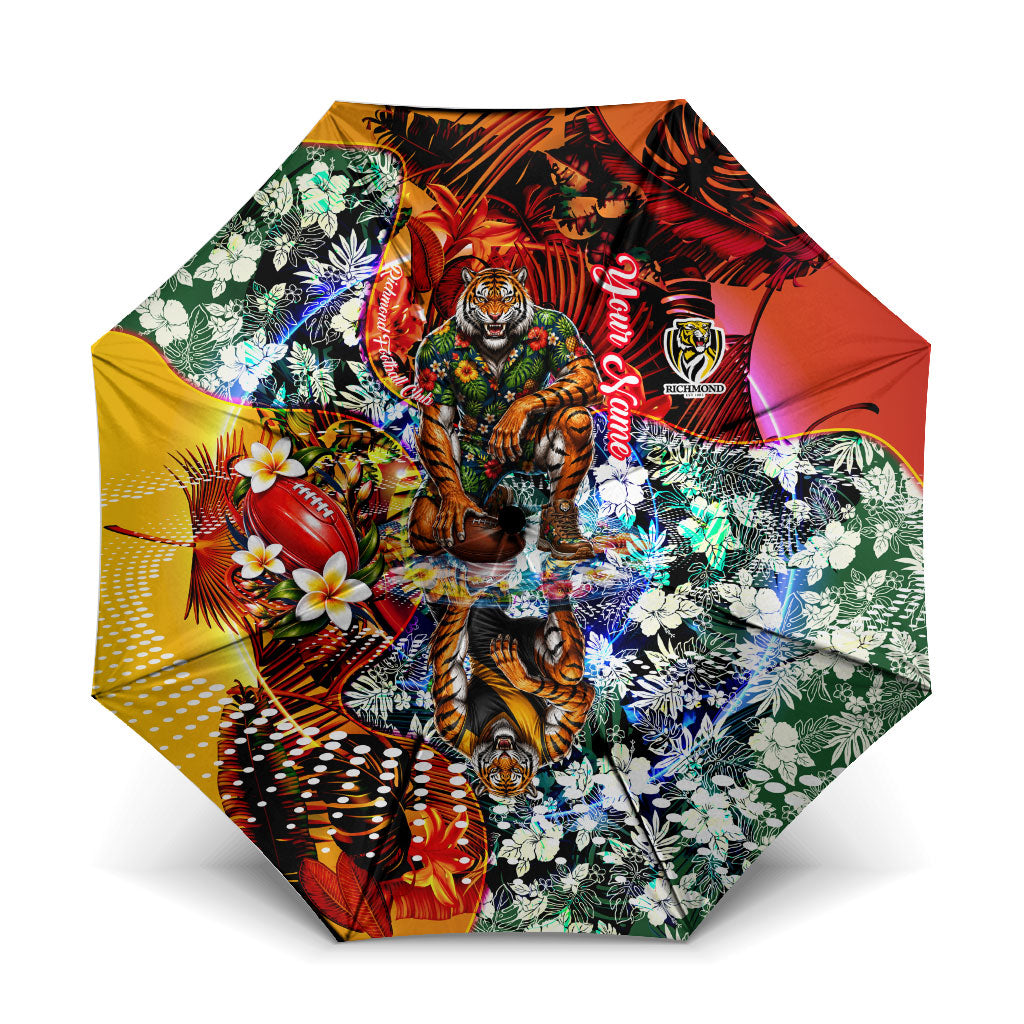 Personalized Richmond Football Tigers Umbrella Tropical Hibiscus Flowers - Pacific Fusion Style
