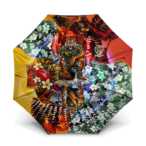 Personalized Richmond Football Tigers Umbrella Tropical Hibiscus Flowers - Pacific Fusion Style