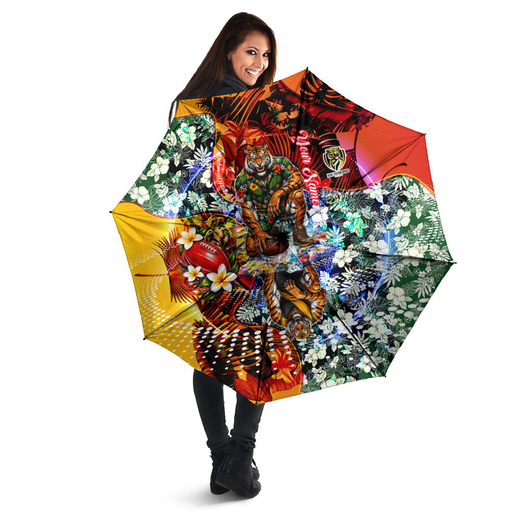 Personalized Richmond Football Tigers Umbrella Tropical Hibiscus Flowers - Pacific Fusion Style