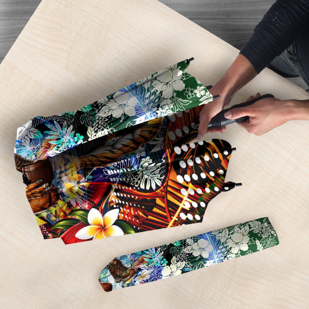 Personalized Richmond Football Tigers Umbrella Tropical Hibiscus Flowers - Pacific Fusion Style