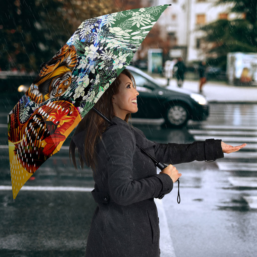 Personalized Richmond Football Tigers Umbrella Tropical Hibiscus Flowers - Pacific Fusion Style