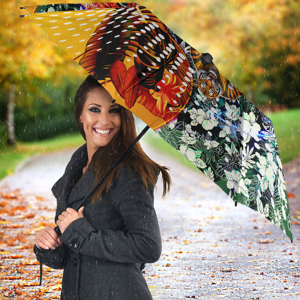 Personalized Richmond Football Tigers Umbrella Tropical Hibiscus Flowers - Pacific Fusion Style