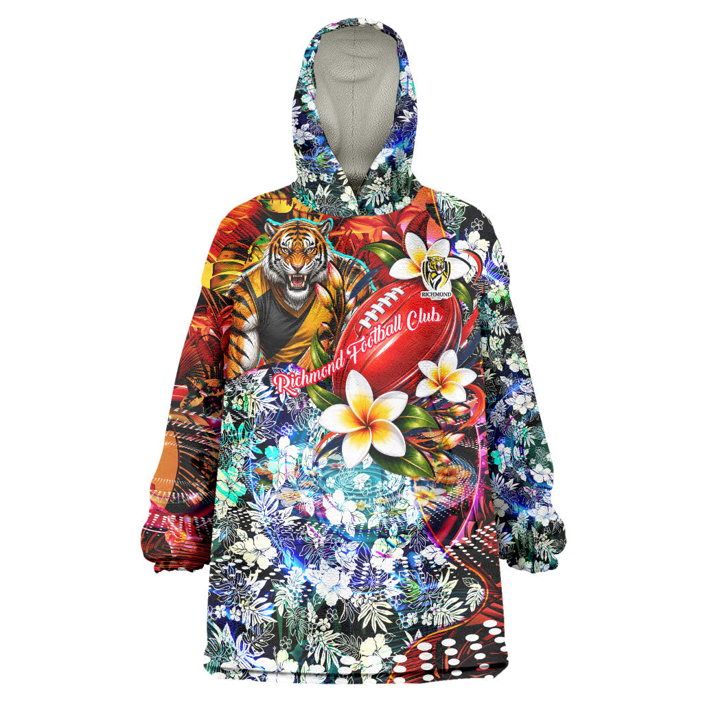 Personalized Richmond Football Tigers Wearable Blanket Hoodie Tropical Hibiscus Flowers - Pacific Fusion Style