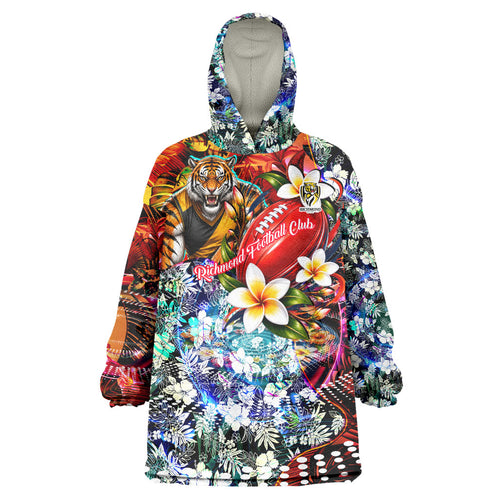 Personalized Richmond Football Tigers Wearable Blanket Hoodie Tropical Hibiscus Flowers - Pacific Fusion Style