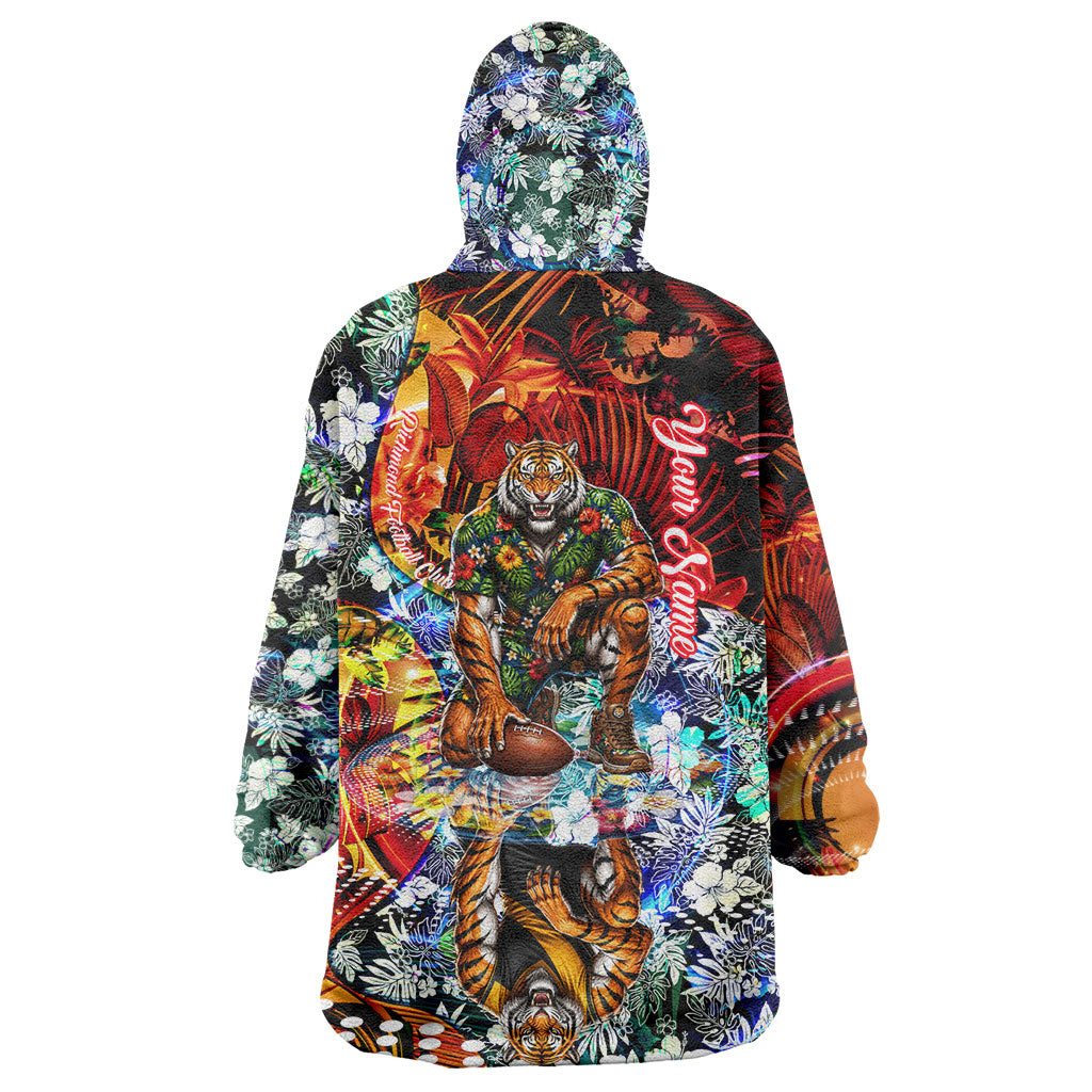 Personalized Richmond Football Tigers Wearable Blanket Hoodie Tropical Hibiscus Flowers - Pacific Fusion Style
