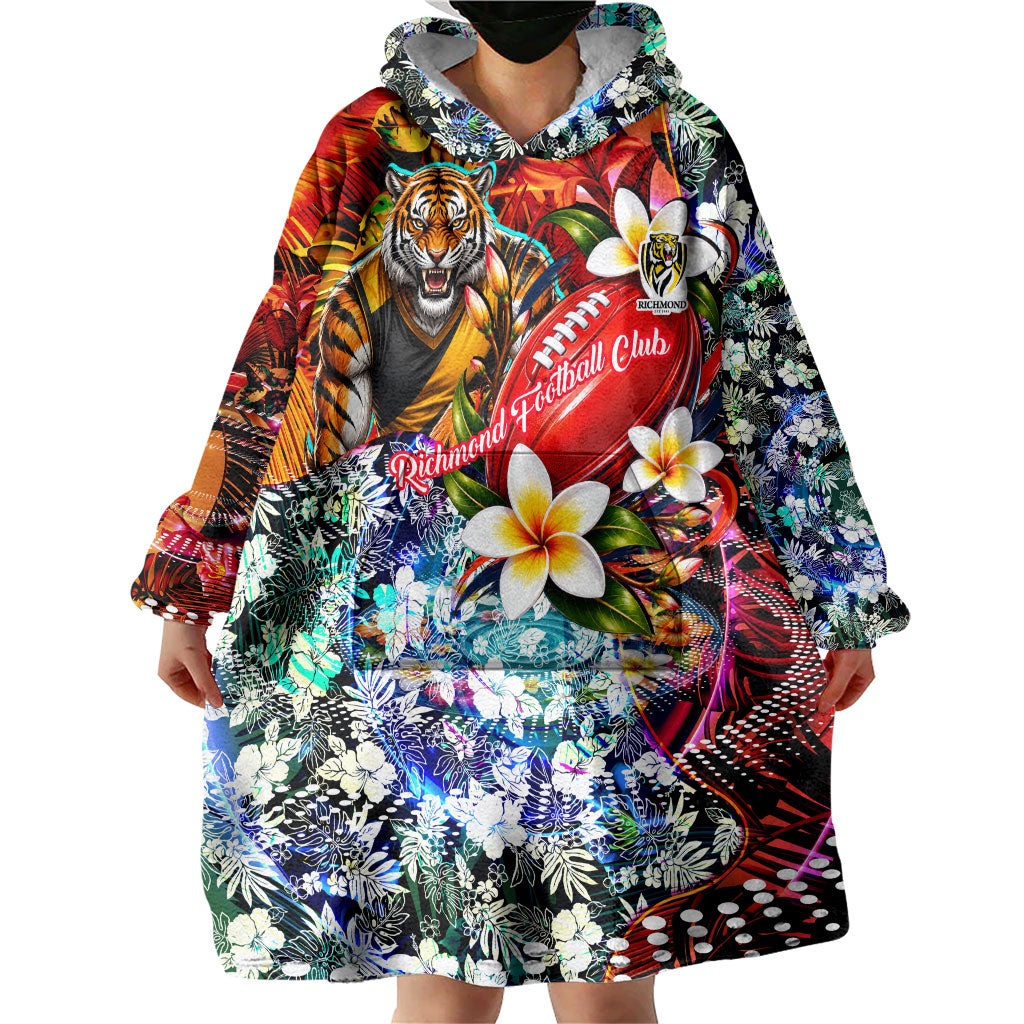 Personalized Richmond Football Tigers Wearable Blanket Hoodie Tropical Hibiscus Flowers - Pacific Fusion Style