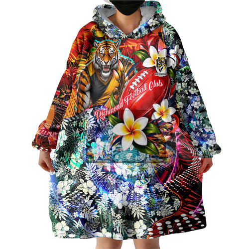 Personalized Richmond Football Tigers Wearable Blanket Hoodie Tropical Hibiscus Flowers - Pacific Fusion Style
