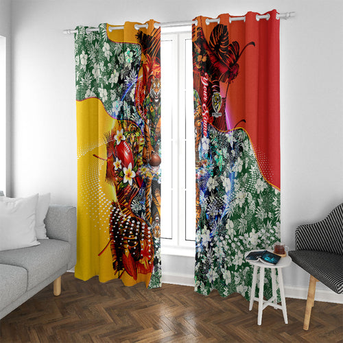 Personalized Richmond Football Tigers Window Curtain Tropical Hibiscus Flowers - Pacific Fusion Style