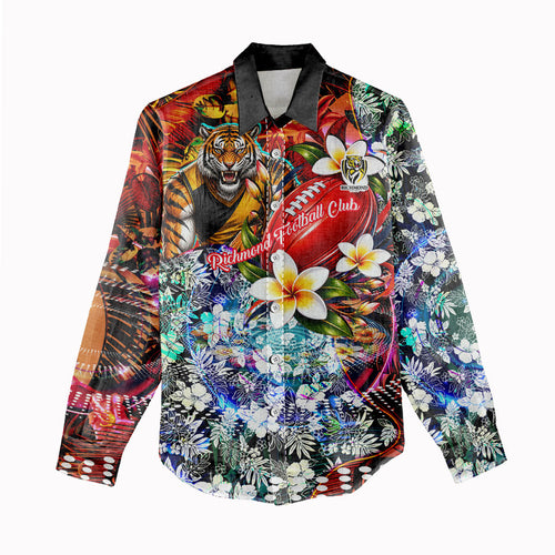 Personalized Richmond Football Tigers Women Casual Shirt Tropical Hibiscus Flowers - Pacific Fusion Style