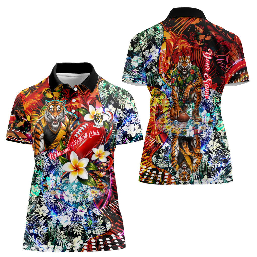 Personalized Richmond Football Tigers Women Polo Shirt Tropical Hibiscus Flowers - Pacific Fusion Style