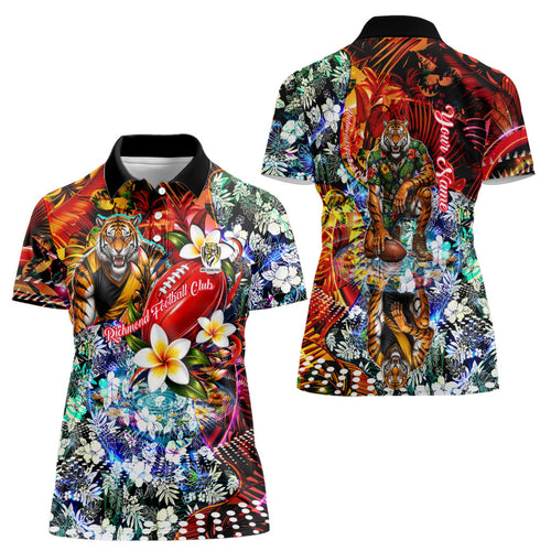 Personalized Richmond Football Tigers Women Polo Shirt Tropical Hibiscus Flowers - Pacific Fusion Style