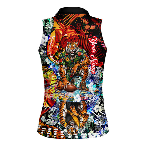 Personalized Richmond Football Tigers Women Sleeveless Polo Shirt Tropical Hibiscus Flowers - Pacific Fusion Style