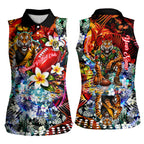Personalized Richmond Football Tigers Women Sleeveless Polo Shirt Tropical Hibiscus Flowers - Pacific Fusion Style