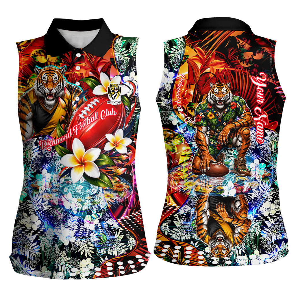 Personalized Richmond Football Tigers Women Sleeveless Polo Shirt Tropical Hibiscus Flowers - Pacific Fusion Style