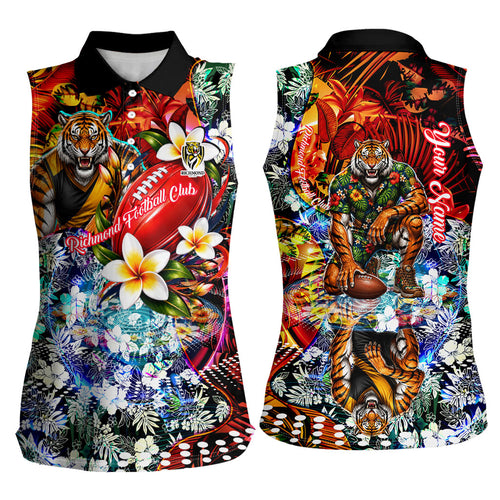 Personalized Richmond Football Tigers Women Sleeveless Polo Shirt Tropical Hibiscus Flowers - Pacific Fusion Style