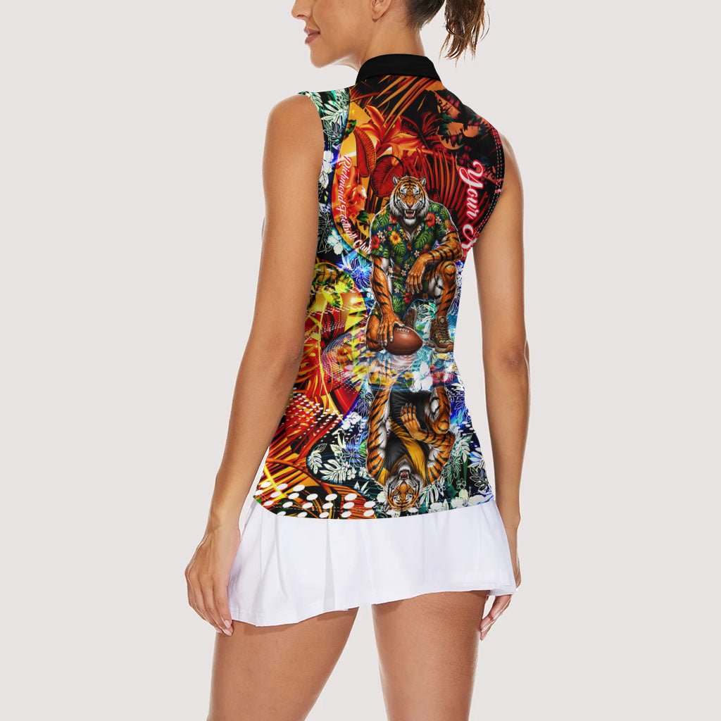 Personalized Richmond Football Tigers Women Sleeveless Polo Shirt Tropical Hibiscus Flowers - Pacific Fusion Style
