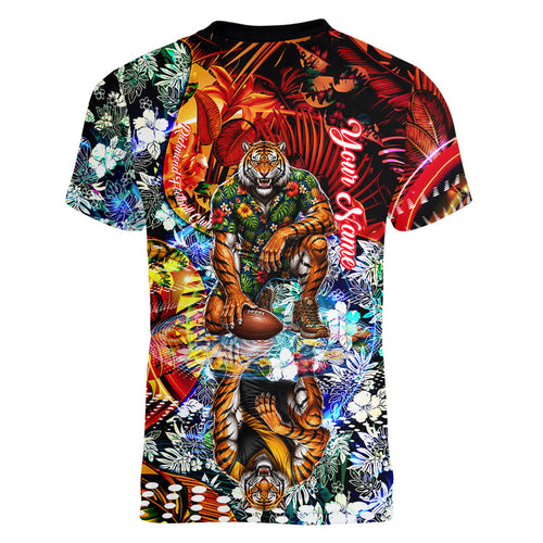 Personalized Richmond Football Tigers Women V-Neck T-Shirt Tropical Hibiscus Flowers - Pacific Fusion Style
