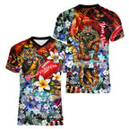 Personalized Richmond Football Tigers Women V-Neck T-Shirt Tropical Hibiscus Flowers - Pacific Fusion Style