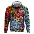 Personalized Richmond Football Tigers Zip Hoodie Tropical Hibiscus Flowers - Pacific Fusion Style