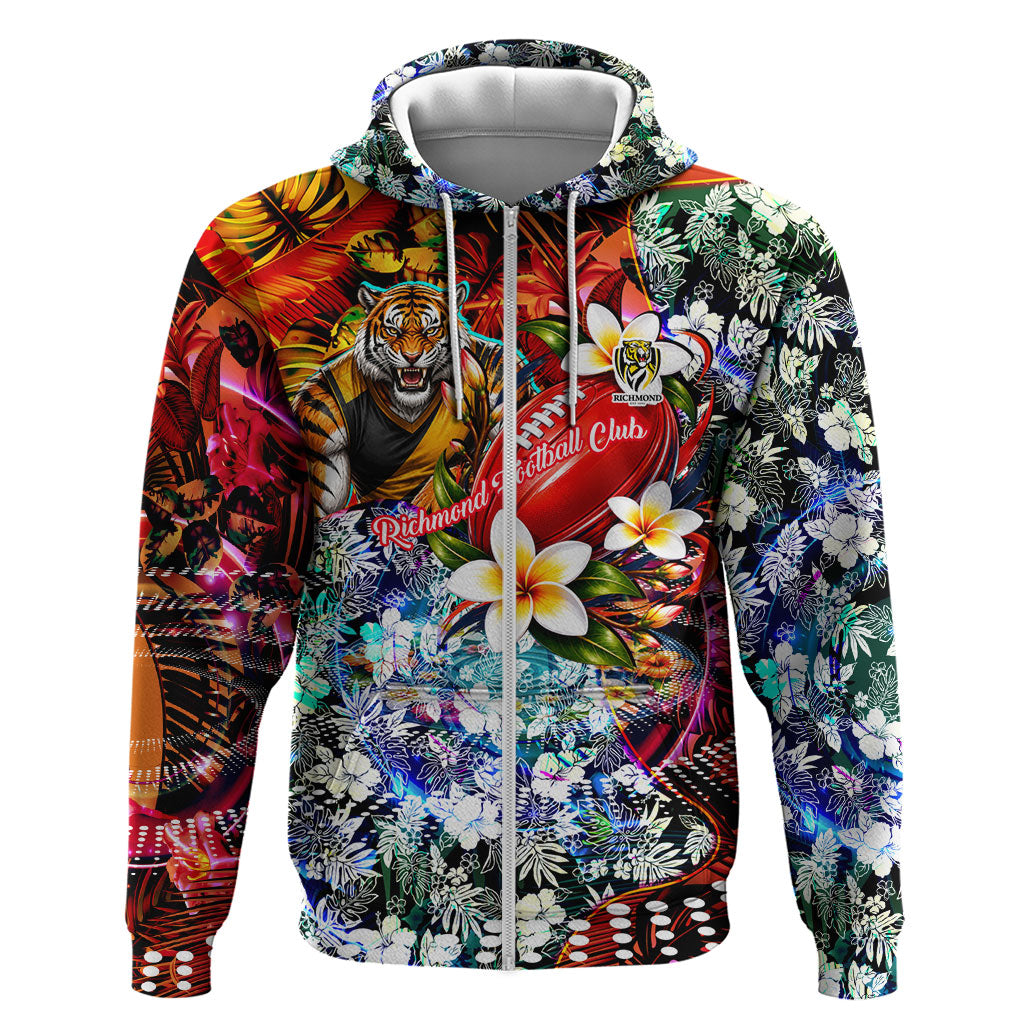 Personalized Richmond Football Tigers Zip Hoodie Tropical Hibiscus Flowers - Pacific Fusion Style