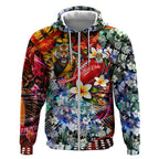 Personalized Richmond Football Tigers Zip Hoodie Tropical Hibiscus Flowers - Pacific Fusion Style