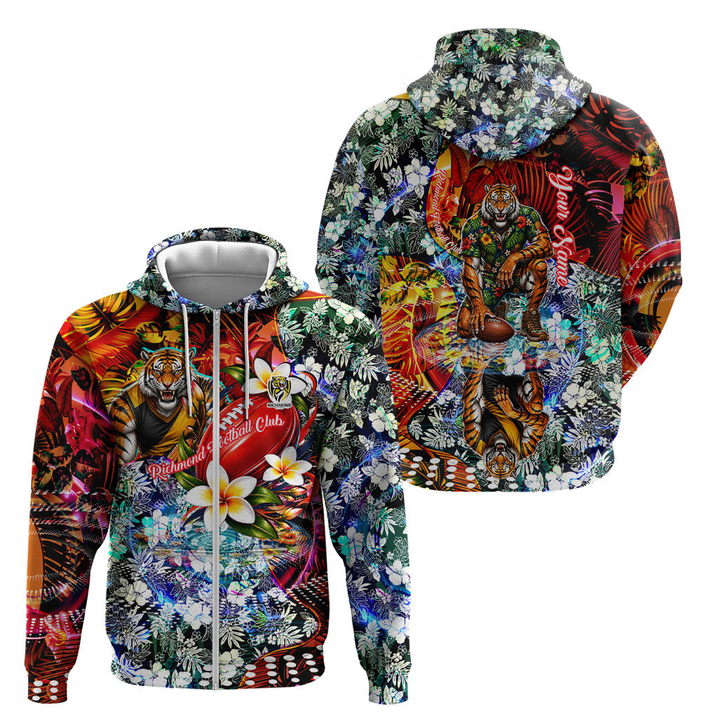 Personalized Richmond Football Tigers Zip Hoodie Tropical Hibiscus Flowers - Pacific Fusion Style
