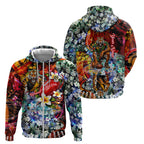 Personalized Richmond Football Tigers Zip Hoodie Tropical Hibiscus Flowers - Pacific Fusion Style