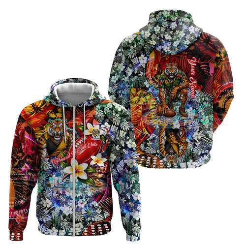 Personalized Richmond Football Tigers Zip Hoodie Tropical Hibiscus Flowers - Pacific Fusion Style