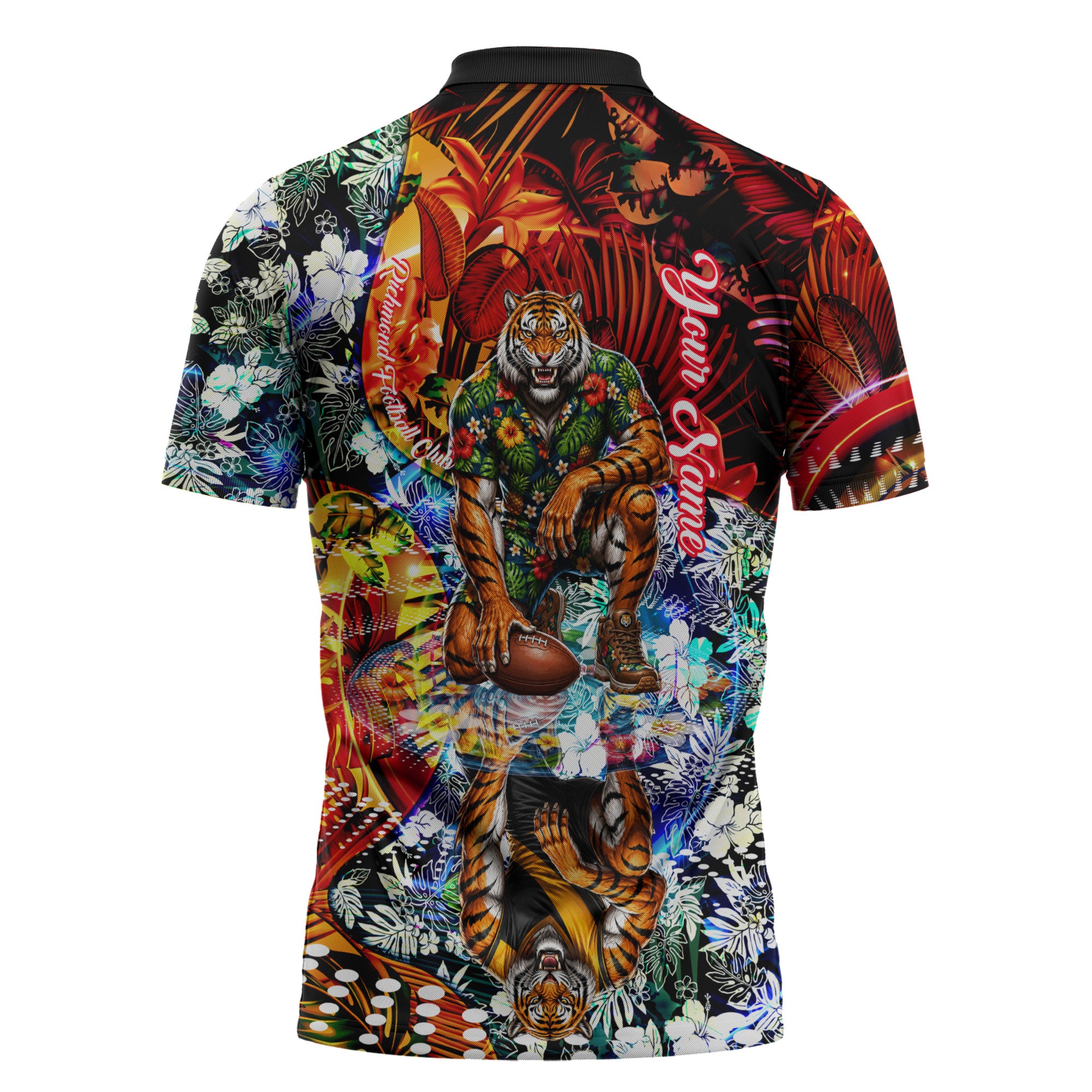 Personalized Richmond Football Tigers Zipper Polo Shirt Tropical Hibiscus Flowers - Pacific Fusion Style